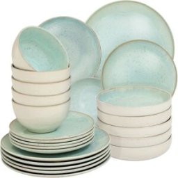 Tectake Vajilla de gres, para 6 personas, 24 piezas, menta