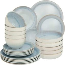 Tectake Vajilla de gres, para 6 personas, 24 piezas, gris