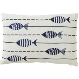 J-line Cojín rectangular con forma de pez, de algodón azul y blanco, 45 x 30
