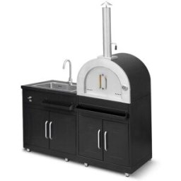 Oviala Cocina metálica exterior con 2 módulos de fregadero y horno de pizza