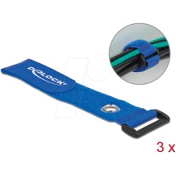 DELOCK 19551 - Bridas de velcro con lazo y ojal L 280 x W 38 mm azul 3 piezas