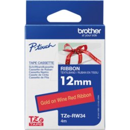 BROTHER P-TOUCH TZERW34 - Cinta textil, oro sobre borgoña, 12mm