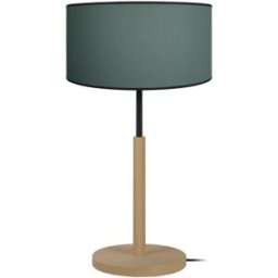Tosel Lámpara de mesa madera natural pantalla tela verde