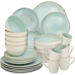 Tectake Vajilla de gres, para 6 personas, 30 piezas, menta