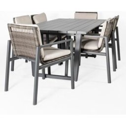 Kactus Republic Conjunto comedor ONIX 7pz antracita, aluminio y ratán sintético