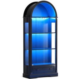 MODFU Vitrina arqueada con led y puerta de vidrio 80x35x180 cm, negro