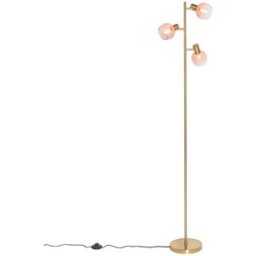 QAZQA Lámpara de pie art deco dorada con cristal rosa 3 luces