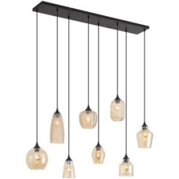QAZQA Lámpara colgante art deco negra cristal ámbar 8 luces