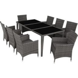 Tectake 9 piezas conjunto jardín, poliratán, , resistente, decorativo, gris