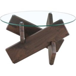 OKWISH Mesa de centro transparente de vidrio y mdf redonda 79x79x45 cm