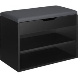 Tectake Banco zapatero para 6 pares y acolchado 60 x 30 x 43,5 cm, negro