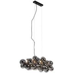 QAZQA Lámpara colgante art deco alargada negra cristal ahumado 8-luces