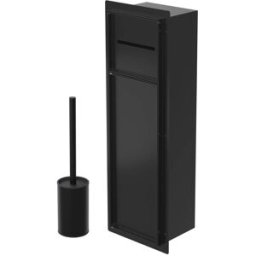 ECD Germany Soporte para escobilla de wc empotrado acero negro 60x20 cm con tapa