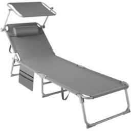 Tectake Tumbona de jardín plegable con bolsillo lateral, 190x68x28 cm gris