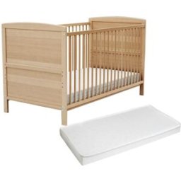 AT4 Cuna bebé madera ajustable con colchón haya barnizada