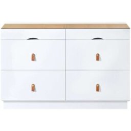 Urban Meuble Aparador dormitorio blanco, parte superior vitrificada,tiradores cuero