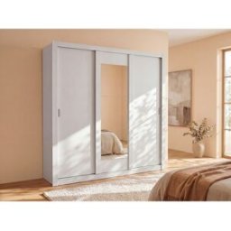 Unique Armario con espejo ROXANE - 3 puertas correderas – Ancho 220 cm - Blanco