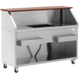 Estación de coctelería móvil - con cubitera y soporte para botellas - mostrador de 150 cm con aspecto de madera - Royal Catering 10013322