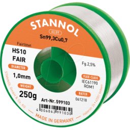 STANNOL STA HS10F TC 1,0 - Soldadura HS10 libre de plomo con contenido de cobre, Ø 1,0 mm,