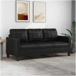 vidaxl Sofá de 3 plazas de cuero sintético negro 180 cm