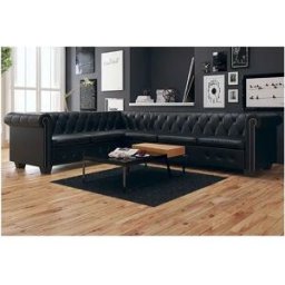 vidaxl Sofá de esquina Chesterfield 6 plazas cuero artificial negro