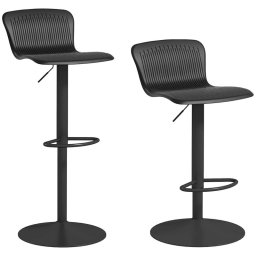 Homcom Conjunto De 2 Taburetes Altos De Cocina Giratoria Con Respaldo Negro