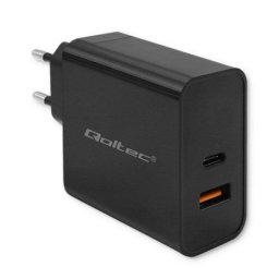 Qoltec Cargador PD Superrápido 1xUSB-C 1xUSB-A 65W 5-20V 1.5-3.25A para Portátil y Smartphone Negro