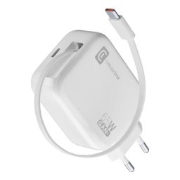 Cargador Cellularline Retractable Power 65W GaN USB-C cable retráctil blanco