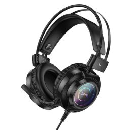 Auriculares Hoco W110 con cable Jack 3,5 mm y USB, gaming, micrófono flexible, RGB, negros