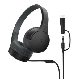 Auriculares Belkin SoundForm Mini con cable USB-C y jack 3,5 mm para llamadas y música, resistentes a caídas y agua, negros