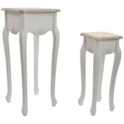 NIYLO Conjunto de 2 mesitas auxiliares de abeto blanco 35x35x80 cm