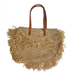 NATYAL Bolso de hombro de rafia natural con flecos 58x42cm