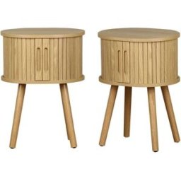 sweeek Mesita de noche ovalada escandinava con decoración madera ranurada,
