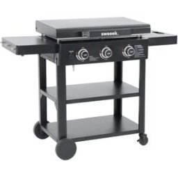 sweeek Plancha de gas 3 quemadores acero inoxidable con carrito, 12kw, negro