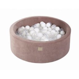 MeowBaby Piscina de terciopelo beige con bolas blancas y transparentes h30cm