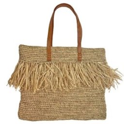 NATYAL Bolso de rafia natural con flecos 45x38cm
