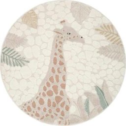 The carpet Alfombra infantil bebé jirafa, crema, 120 cm redonda