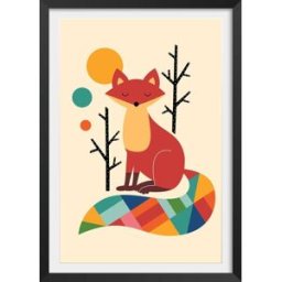 Hexoa Póster de niño zorro arcoíris con marco negro 30x45cm