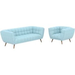 Maison Pavane Conjunto de sofá y sillón en tela azul claro para 4 personas