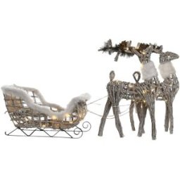NIYLO Conjunto de 3 adornos navideños luminosos de mimbre blanco 60x30x37 cm