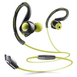 Auriculares Cellularline SPORT con cable USB-C para deporte, micrófono y resistentes al agua, color lima