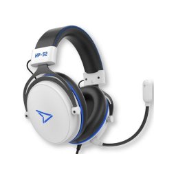 Auriculares Steelplay HP52 con cable Jack 3,5 mm para gaming, micrófono retráctil y diadema ajustable, color negro y blanco