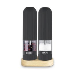 Molinillo de Especias Eléctrico Sogo Negro con Base de Madera