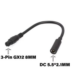 Cable Adaptador 5,5x2,5 mm Hembra a GX12 8 mm 3 Pines Hembra