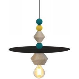 Tosel Lámpara de suspensión madera multicolor pantalla negro