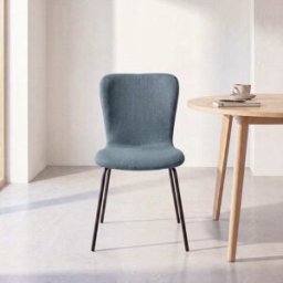 Maisons du Monde Silla de tela de chenilla azul y patas de acero negro
