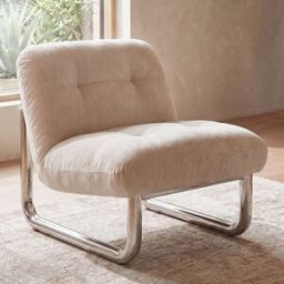 Maisons du Monde Sillón de efecto terciopelo marfil y acero plateado