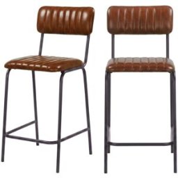Maison Pavane Lote de 2 sillas isla 65 cm, cuero de búfalo marrón