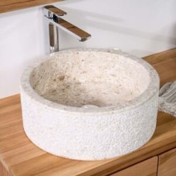 Wanda Collection Lavabo sobre encimera para cuarto de baño de mármol crema 40 cm
