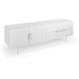 Pondecor Mueble TV de diseño en blanco mate con puertas y cajones. 180×42×55H